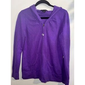 Banana Republic Womens Purple 100% Cashmere Full Zip Hoodie Sweater L FLAW